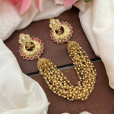 Premium Floral Jada Billai with Golden Pearl Maatil-Bun Billai-Red-G13073